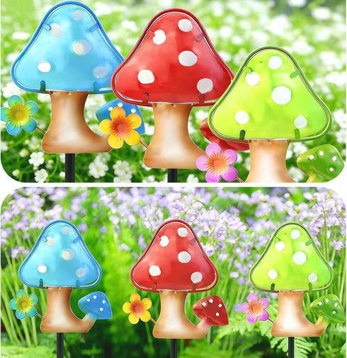 Set 3, 10, LEGIFO Garden Decor Mushroom Stakes of Metal & Glass Outdoor Mushroom Stake for Backyard Lawn Decor, Funny