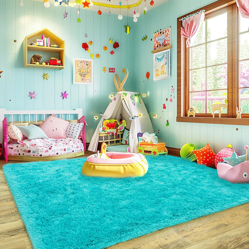 Super Soft Fluffy Rug for Living Room, Modern Shaggy Kids Rug, Plush Indoor Home Decor, Teal Blue, 4 X 6