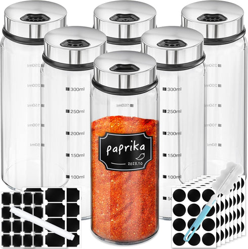 Segarty Spice Jar with Labels Set, 6 Pack 10oz Large Spice Jars