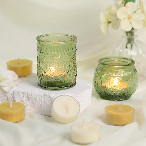 12pcs Assorted Green Votive Candle Holders for Wedding Table Decorations, Glass Tea Lights Candle Holder for Bridal