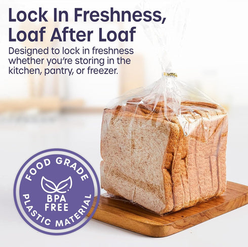 volila 100 Pack Reusable Plastic Bread Bags - Clear Loaf Bags for Homemade Bread - Perfect for Baked Goods Storage