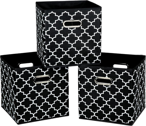 Set of 3 Fabric Cloth Storage Bins, Foldable Cube Organizer with Dual Handles, Black Light for Home Bedroom Storage