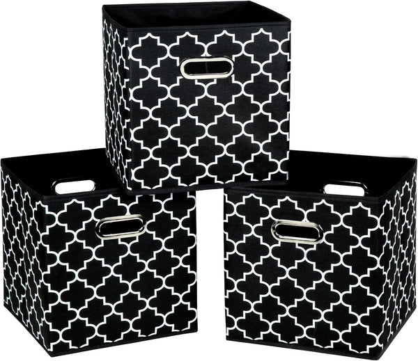 Set of 3 Fabric Cloth Storage Bins, Foldable Cube Organizer with Dual Handles, Black Light for Home Bedroom Storage