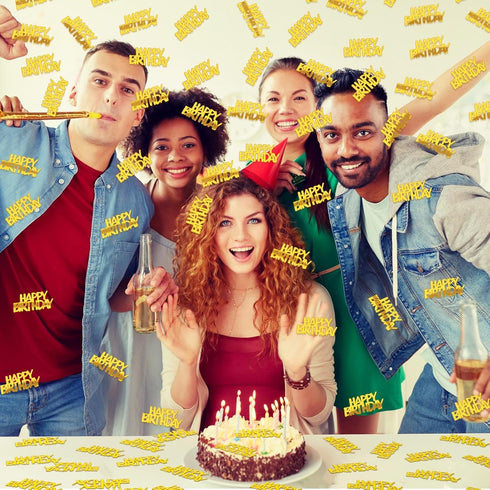 MARFOREVER Gold Happy Birthday Confetti Glitter, Birthday Party Metallic Foil Table Confetti Golden Birthday Cake