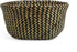 Woven Seagrass Belly Basket for Storage, Plant Pot Basket, Laundry, Picnic, and Grocery Basket (Medium, black strips)