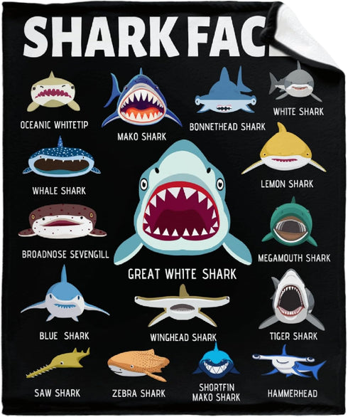 60"X50"-M Shark Blanket Gifts for Kids Adult Shark Lovers Shark Faces Blanket Super Soft Warm Fleece Flannel for Travel