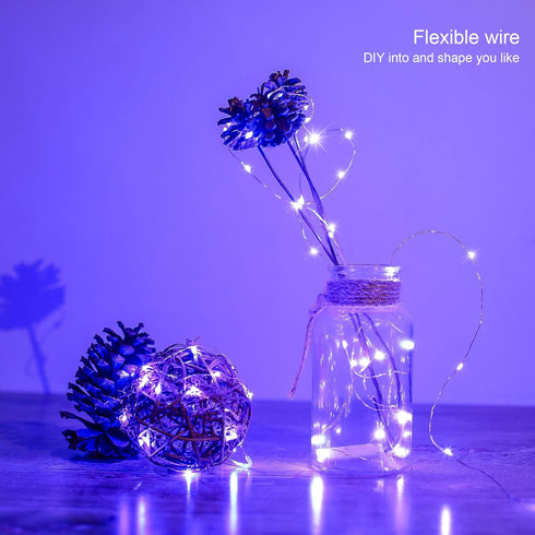 YKB 6 Pack 3.3ft/1m Purple Fairy String Lights Battery Operated Fairy Lights Starry String Lights on Silvery Copper