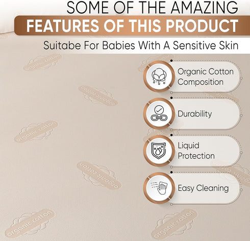 250 Crib Organic Mattress Protector Pad - OCS Certified Organic Cotton Waterproof Breathable Mattress Pad Cover - GSM