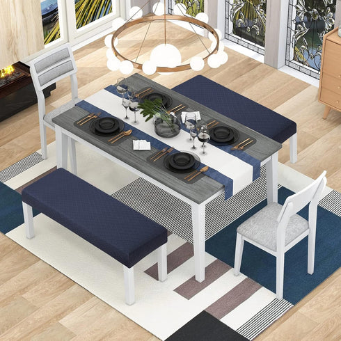 YISUN Jacquard Dining Bench Covers - Stretch Washable Removable Slipcover for Dining Rooms (Navy Blue)