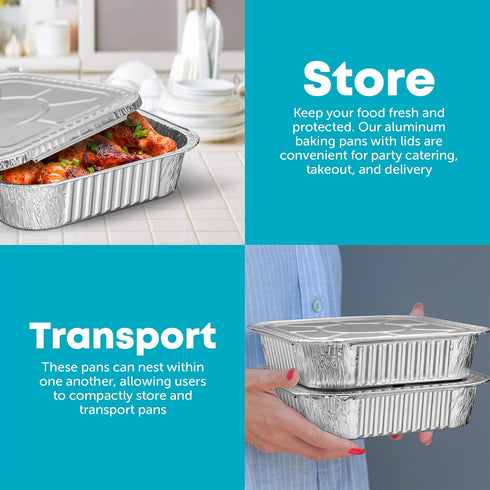 10 Pack 8x8 Disposable Aluminum Pans With Lids - Foil Pans for Cooking, Baking Cakes, Roasting & Homemade Breads