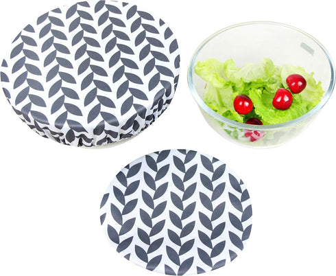 wegreeco Elastic Reusable Bowl Covers - Set of 3, Grey Leaf