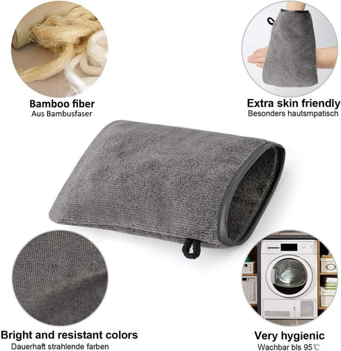 PHOGARY 10 Pack 68 inch Microfiber Body Wash Mitts, Soft Face Mitten, Bath Spa Cloth, Reusable Makeup Remover Mitt