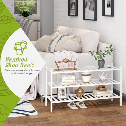 3-Tier Closet BMOSU Bamboo Extended Shoe Rack Premium Stackable Shoe Shelf Storage Organizer for Hallway Living Room