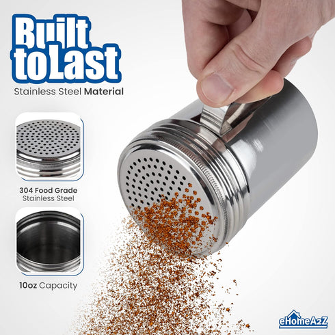 EHOMEA2Z Stainless Steel Dredge Shaker, Ideal for Salt, Spice, Sugar, Flour, 2, 10 oz
