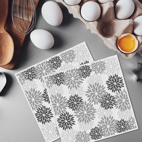 12x12 Inch Set 2 Artoid Mode Grey Dahlia Floral Kitchen Dish Cloths, Quick Dry Microfiber Dishcloths for Kitchen