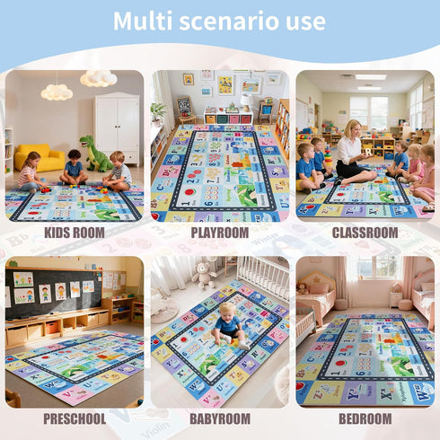 Room,Bedroom,Floor,Nursery(Blue,3'x5') Kids ABC Rug for Playroom, Classroom Alphabet Area Carpet Playmat,Washable