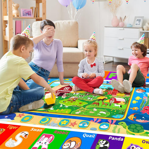 DINSUMRUG (59 39.4 INCH, Kids Rug for Playroom, ABC Educational Rug with Farm Sea Animal Print, Floor Play Mat Carpet