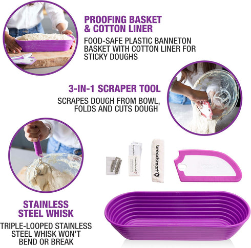 5PC Set Breadsmart Artisan Bread Making Kit - Sourdough Bread Baking Supplies - Lame, Scraper, Whisk, Banneton Bread