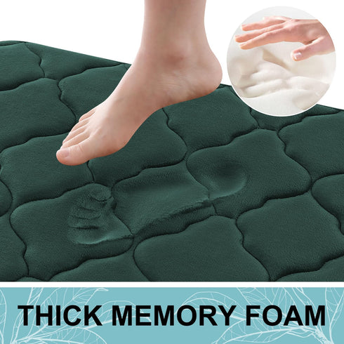 OLANLY Memory Foam Bath Mat Rug 30x20, Ultra Soft Non-Slip Absorbent Bathroom Carpet for Floor, Dark Green