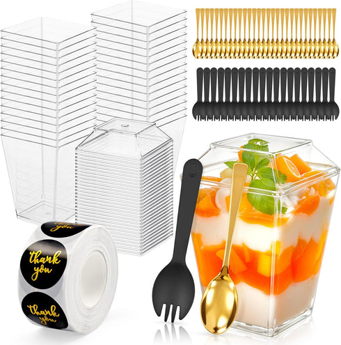 SEIION 111 Pcs 5oz Clear Plastic Dessert Cups with Lids & Spoons BPA-Free