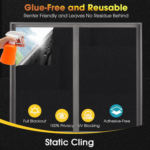 Coavas Blackout Window Film - UV Heat Blocking Privacy Film for Room Darkening, Static Cling, 17.5" W x 78.7" L