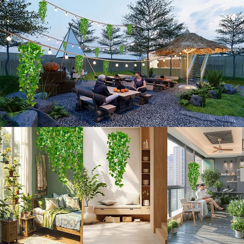 Freyalife Vines(2pcs)for Fake Hanging Plants Room Decor, Artificial Ivy Greenery Garlands for Home Bedroom Living