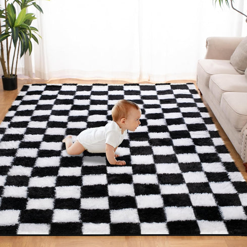 TOOHUB Super Soft Rug for Bedroom, 5x7 Ft Black and White Area Rug