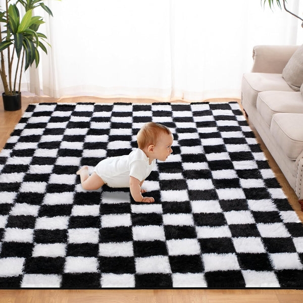 TOOHUB Super Soft Rug for Bedroom, 5x7 Ft Black and White Area Rug