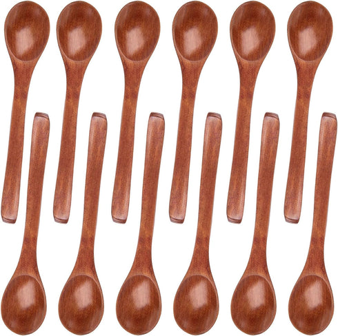 HANSGO 12PCS Dark Brown Small Wooden Spoons, 5 Inches Honey Spoon for Tea, Coffee, Jam, Bath, Sugar, Salts, Spices