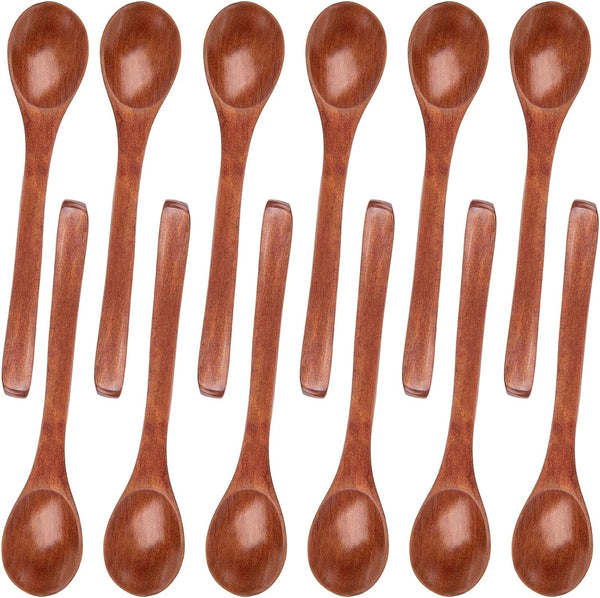 HANSGO 12PCS Dark Brown Small Wooden Spoons, 5 Inches Honey Spoon for Tea, Coffee, Jam, Bath, Sugar, Salts, Spices