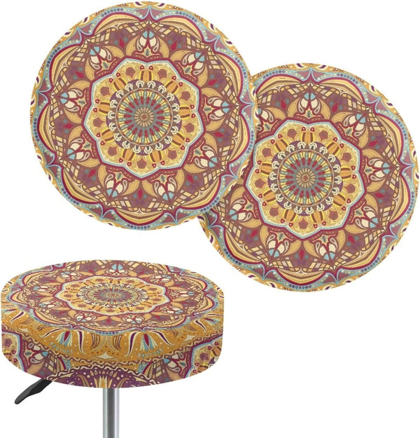 Lotusorchid Boho Stool Covers Round, Mandala Flower 2 Piece Bar Stool Cover Elastic