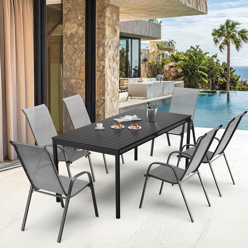 Set 2 VINGLI Patio Chairs of Stackable Outdoor Dining Chairs with Comfortable Sling High Back Chairs and Armrests