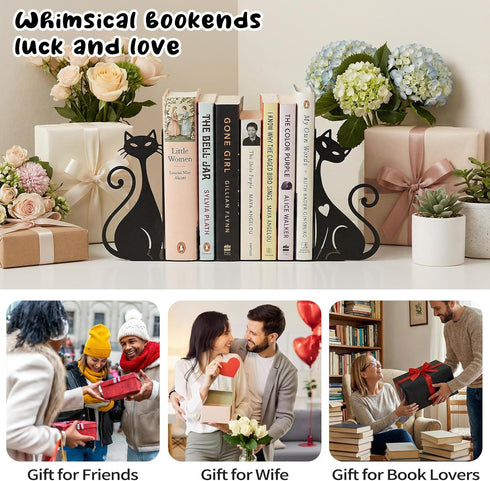 Set 2 Atomic Cat Metal Bookends of Cute Book Ends for Shelves Bookshelf Decorative Objects Home Office Desk Bookshelf