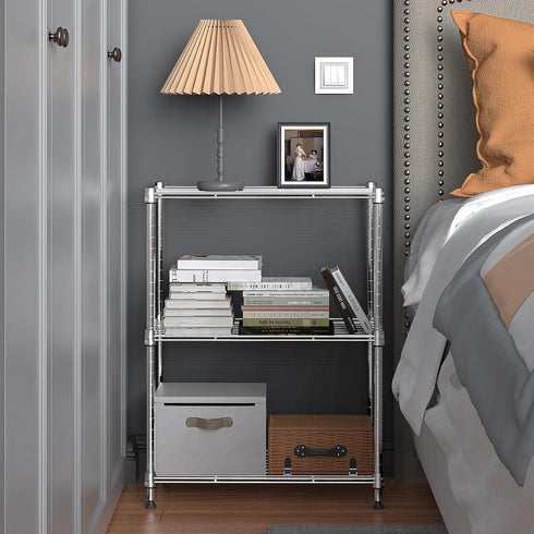 MZG Wire Storage Shelving 3-Tier Utility Shelving Unit, Steel Organizer Wire Rack for Home, Kitchen, Office - Chrome