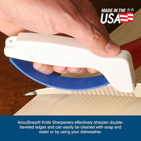 AccuSharp Knife & Tool Sharpener, Hand-Held Tungsten Carbide Tool, Restores & Sharpens Knives, White & Blue