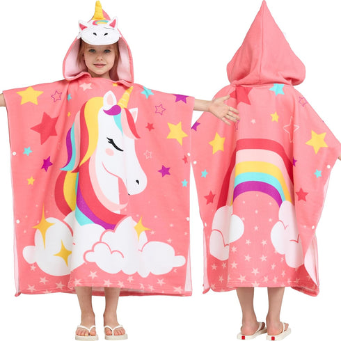 Joiedomi Kids Beach Towels with Hood for 3-10 Years Boys Girls Unicorn
