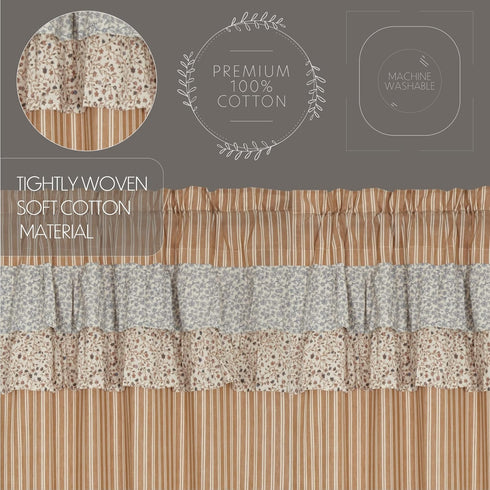 VHC Brands Kaila Country Cottage Ruffled Gold Ticking Stripe Curtain Valance, 16x60
