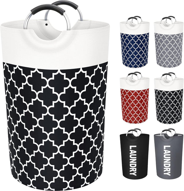 Large Laundry Basket Hamper Bag, Collapsible Tall with Handles, Waterproof Storage for College Dorm, Family (Black) 115L