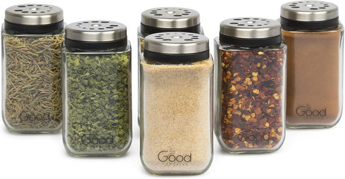 Adjustable Glass Spice Jars Set of 6 with Stainless Steel Lid for Minimalist Kitchen Pantry Storage Organization
