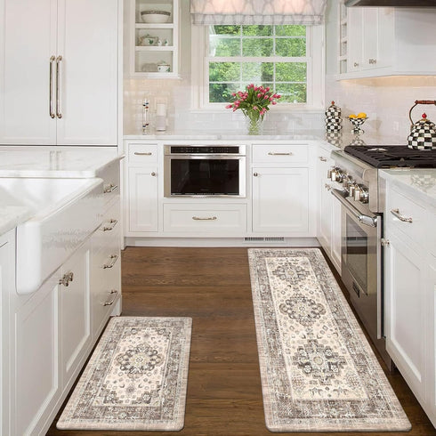 Pauwer Anti Fatigue Kitchen Mat Set of 2, Non Slip Cushioned Kitchen Rugs, Waterproof PVC Foam Runner