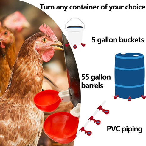 8pack (8) Large Poultry Waterer, Professional Chicken Water Cups for Poultry LANARP Float Style Gravity Chicken