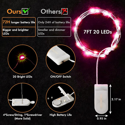 12 Pack Light7FT 20LED Fairy Lights Battery Operated String Waterproof Silver Wire Christmas Lights Outdoor,Firefly