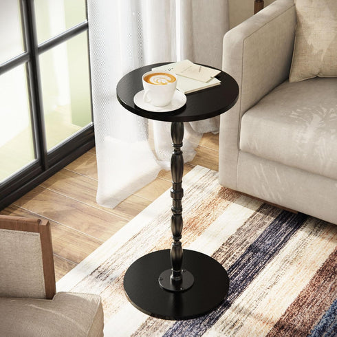 Wood Drink Table, Round Side Table for Small Spaces, Pedestal End Table Modern Accent Nightstand for Living Room