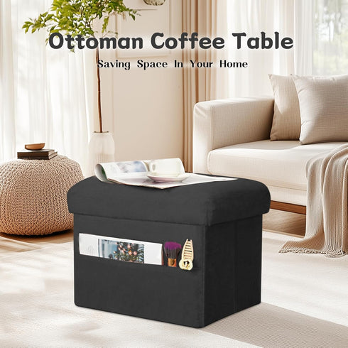 300 lbs, 17x13x13IN Small Ottoman with Storage, Folding Foot Rest Stool with Thicker Furry Padded Seat. Soft Fur