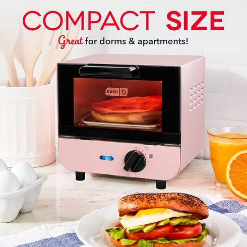 DASH Mini Toaster Oven Cooker for Bread, Bagels, Cookies, Pizza, Paninis & More with Baking Tray, Rack, Auto Shut Off Feature - Pink by DASH