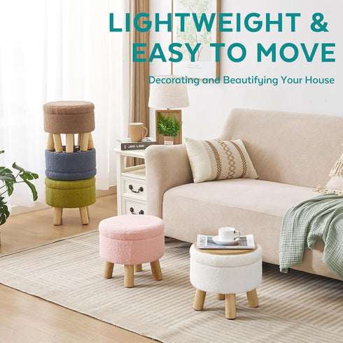 Small Ottoman with Storage, Small Storage Ottoman Round, Sherpa Foot Stool with Legs, Ottomans and Footstools