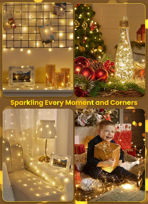 33Ft 100 Minetom Fairy Lights Battery Operated with Remote, LED Waterproof String Lights Indoor Outdoor, Starry Twinkle
