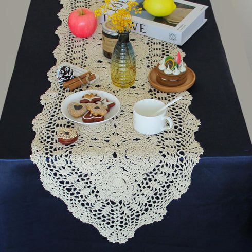 kilofly Handmade Crochet Cotton Lace Table Runner Tablecloth, 15 x 60 inch