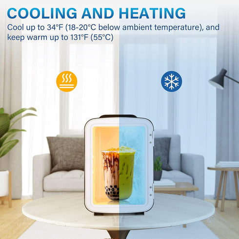Simple Deluxe 4L/6 Can Mini Fridge, Portable Cooler & Warmer, Freon-Free, Compact Storage for Skincare, Black
