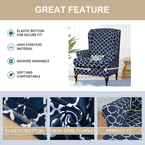 2 Eco-Ancheng Wingback Chair Slipcover Piece Wingback Chair Cover Spandex Wing Chair Slipcovers Wingback Armchair